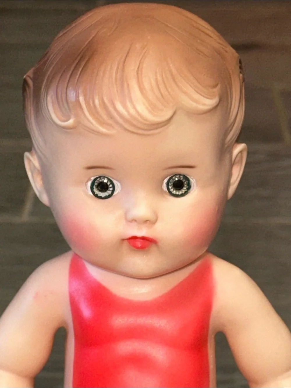 Vintage 1956 The Sun Rubber Co. Girl Doll Light Brown Wavy Hair Green Eyes